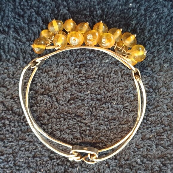 One-of-a-Kind Vintage Genuine Yellow Amber 925 Sterling Silver Cuff Bracelet - Picture 11 of 14